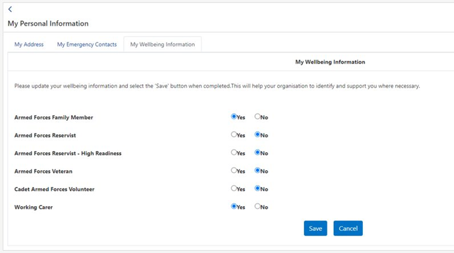 Wellbeing info in ESR